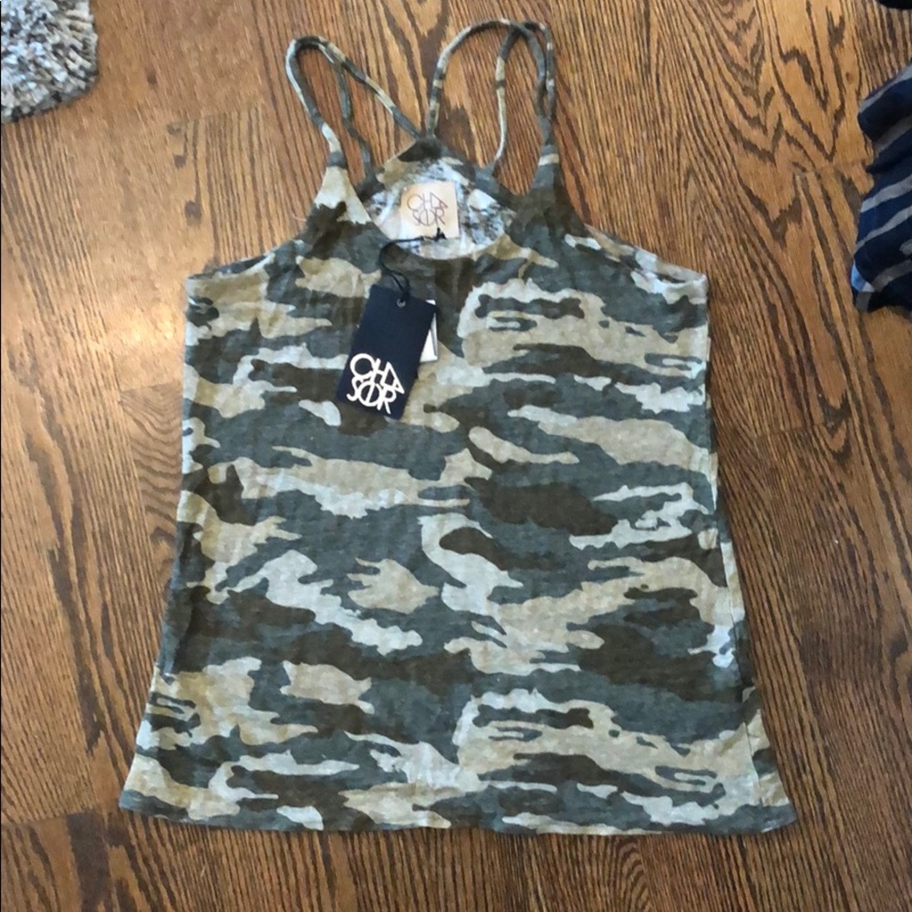 Chaser Brand camo linen strappy tank top